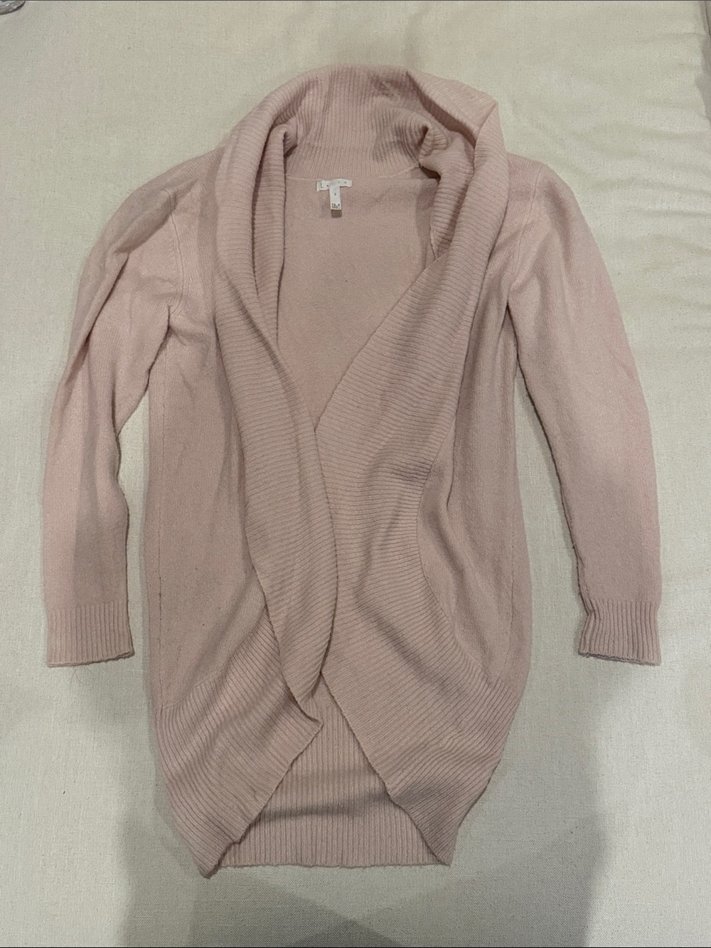 Leith Pale Pink Open-Front Shawl Collar Cardigan